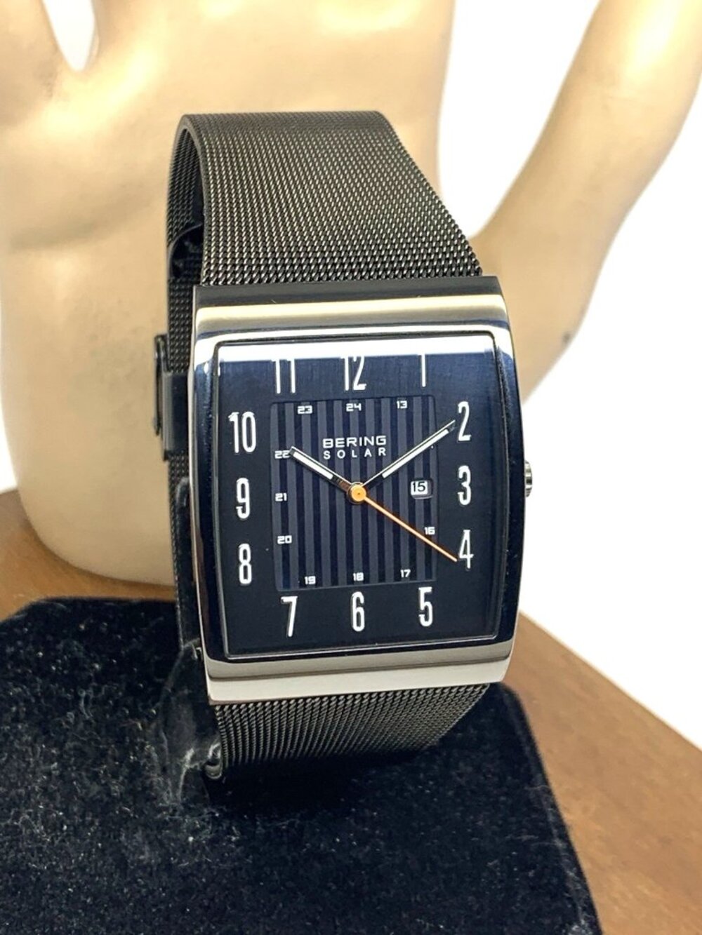 Bering Men's Watch 16433-377 Solar Black Dial Date Rectangular Mesh Steel Band